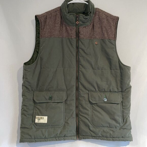 LRG Lifted Research Quilted Puffer Vest Green Wool Blend‎ Houndstooth Men 2XL - Picture 2 of 11